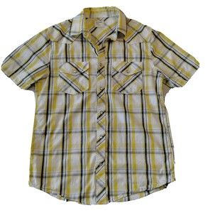 Old Navy Western Shirt Top Short Sleeved Size S Pearl Snap Yellow White Black
